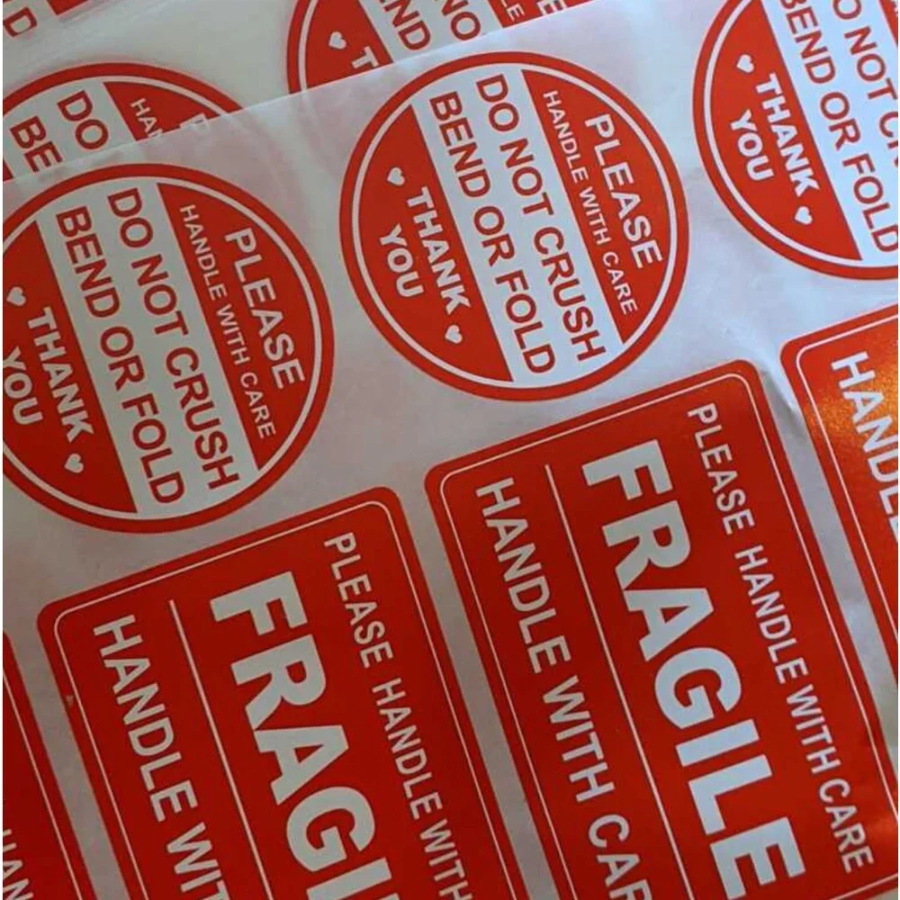 New 100 Pcs Handle With Care Fragile Circle Rectangle Packing Stickers